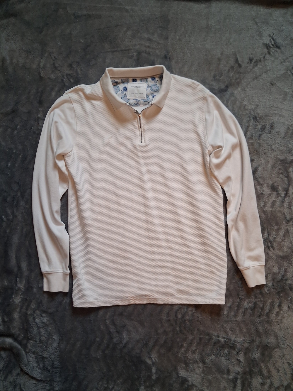 Womens Denim&Flower Long-Sleeve Knit Quarter-Zip Sweater - White M